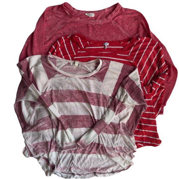 Lot Of 3 Oversized Long Sleeve Tops Size Large Red Pink Splendid Billabong Stem - Picture 1 of 6